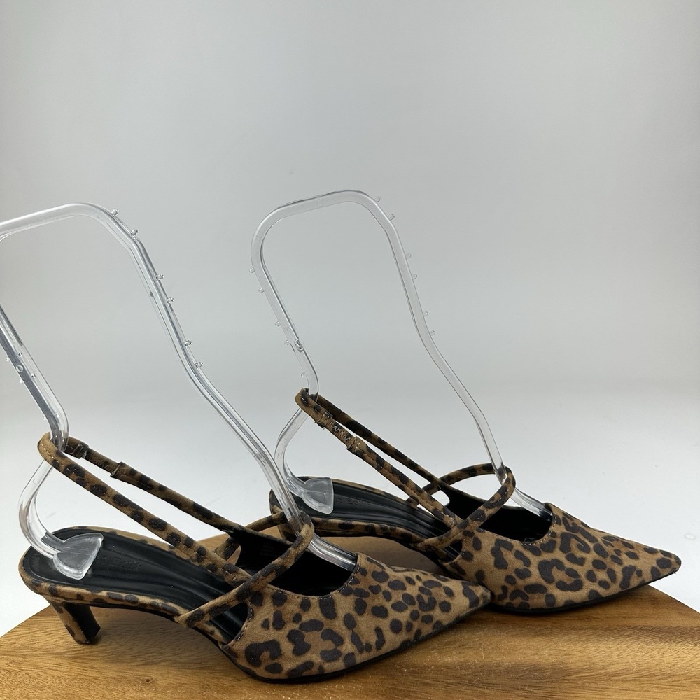 Womens Open Edit Brown Leopard Print Faux Suede Slingback Kitten Heels Size 5 M